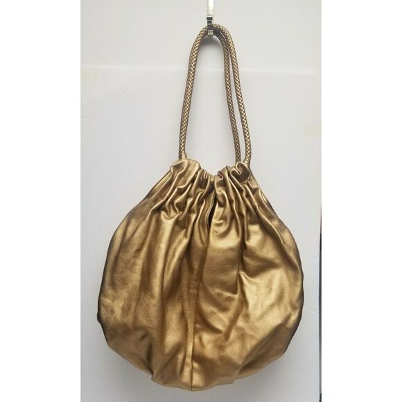 JOY MANGANO COLLECTION METALLIC GOLD OVERSIZED CRUNCH BAG - Picture 4 of 5